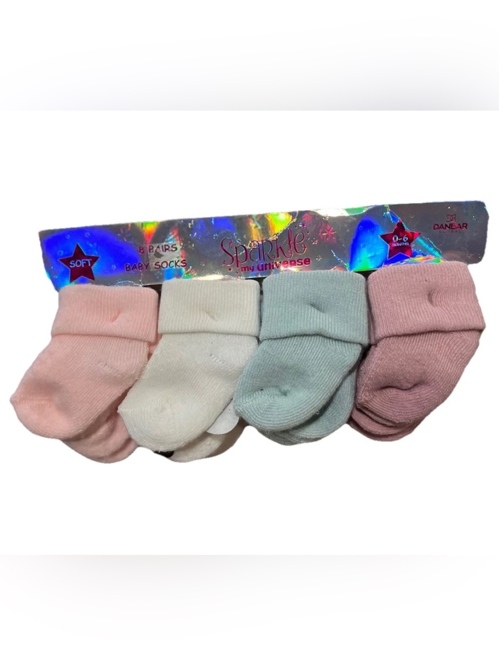 NWT Danbar Global Sparkle My Universe Baby Socks 8 Pack Pink Blue White 0-6M